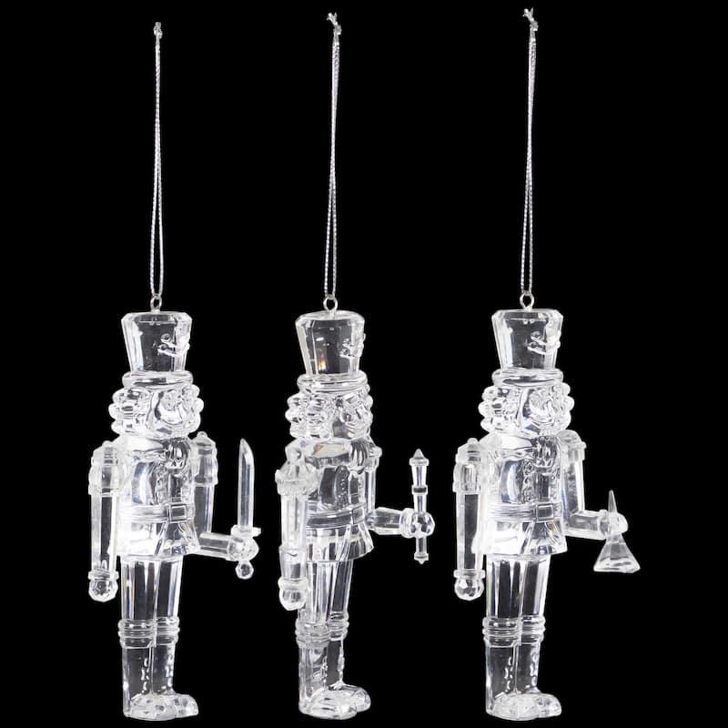 Nutcracker Soldier Acrylic Christmas Ornaments - 5" - Clear - Set of 3