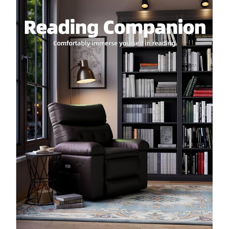 Large Leather Recliner Chair, Extra Wide 26.8" Seat, Manual Recline, Overstuffed Padding, High-Density Sponge