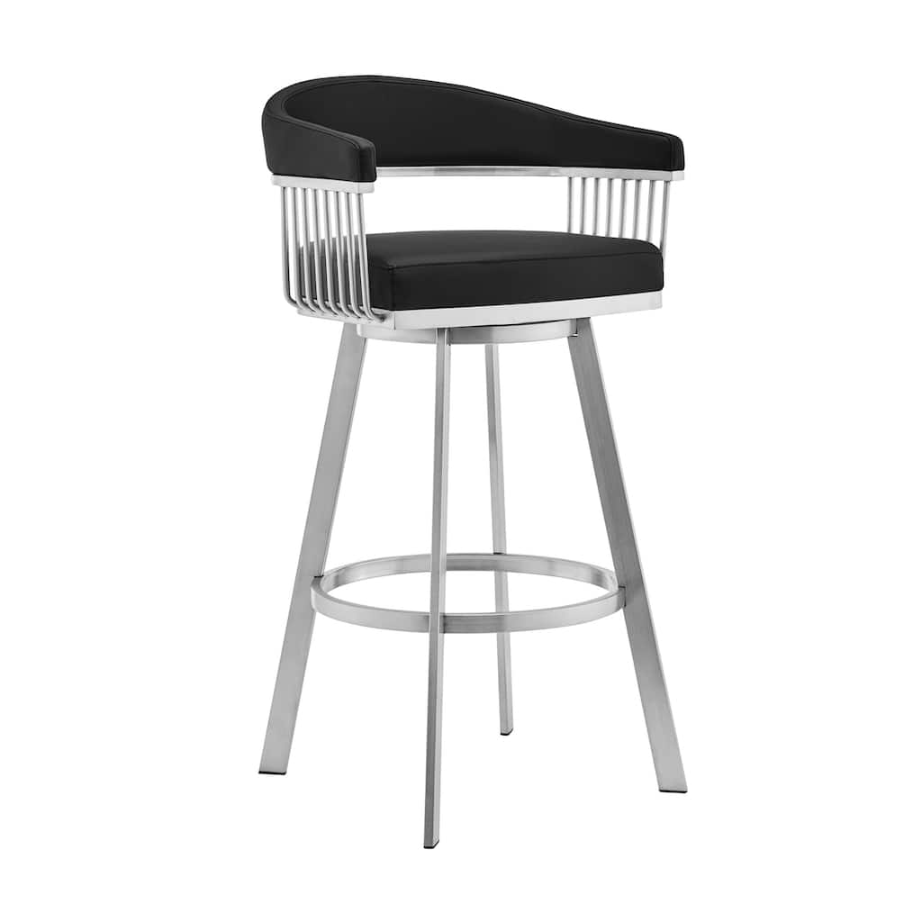 26 Inch Swivel Bar Stool with Faux Leather Seat and Stainless Steel Base, Modern Counter Height Bar Furniture