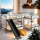 preview thumbnail 1 of 7, Industrial Modern Twin Size L-Shaped Bunk Bed with Slide and Ladder, 4 Beds in 1, Maximized Space & Safety Guaranteed, Black Black