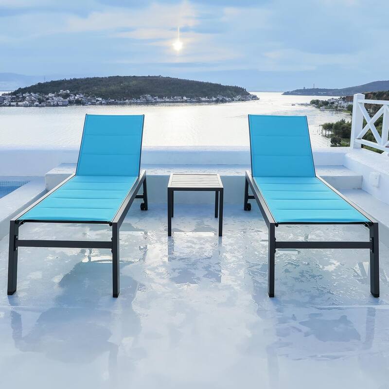 PURPLE LEAF Outdoor Chaise Lounge Set of 2 Aluminum Patio Lounge Chair with Wheels and Side Table