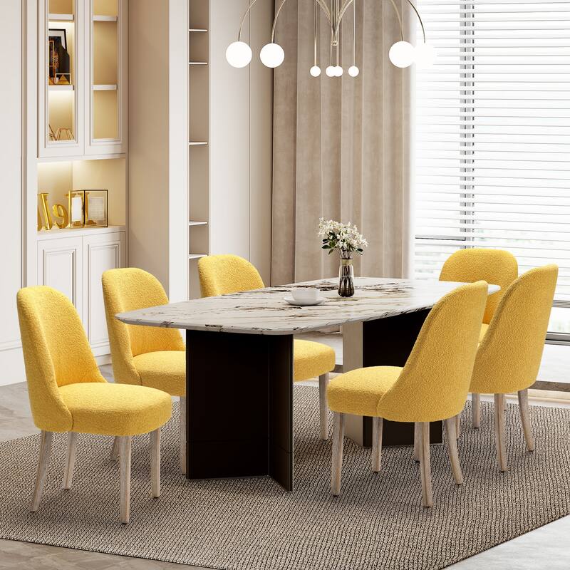 Farmhouse Water and Stain Resistant Boucle Upholstered Side Chair (Set of 6)