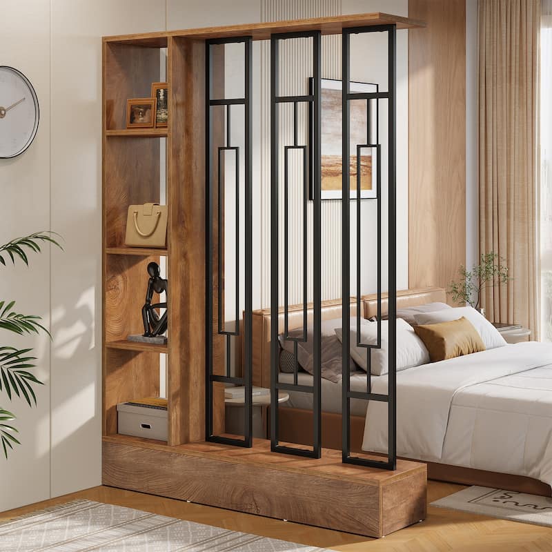 70.9" Tall Wall Room Divider with Display Shelves and Sturdy Base - 47.2" W x 11.8" D x 70.9" H