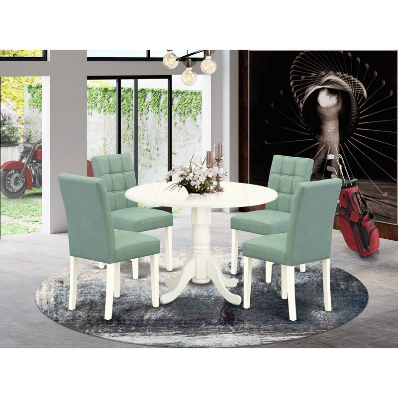 East West Furniture Dining Table Set Contains a Round Kitchen Table and Chairs, Linen White (Pieces Options) - DLAS5-WHI-43