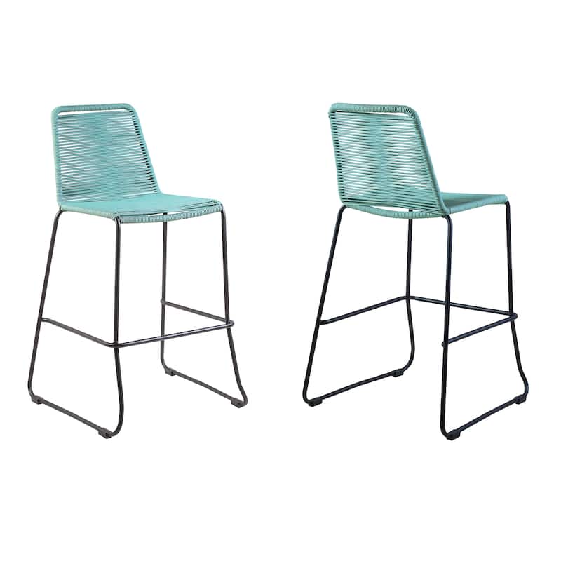 Shasta Black Metal and Rope Indoor Outdoor Patio Counter Height Chairs - Set of 2 - Counter Height