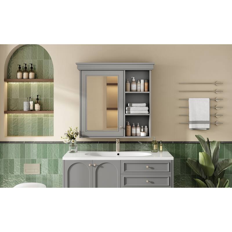 30"x28"Bathroom Medicine Cabinet with Mirror,Wall Mounted Mirror Cabinet with Storage Organizer,Over the Toilet Storage Cabinet