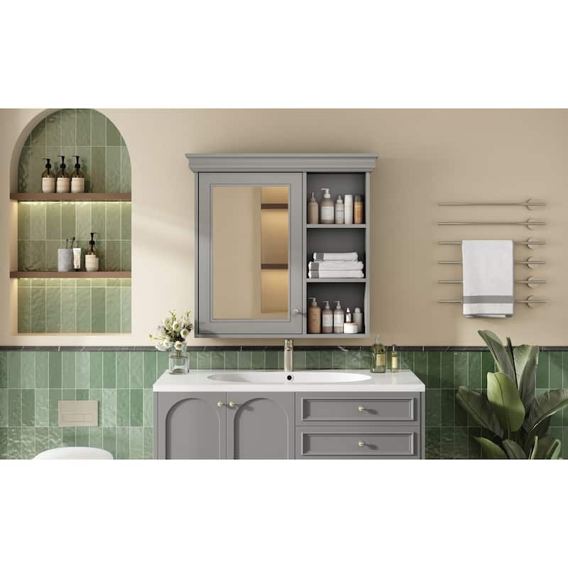 GDFStudio - Penley Modern Wall-Mounted Bathroom Medicine Cabinet with Mirror, Soft-Close Hinges and Adjustable Shelves