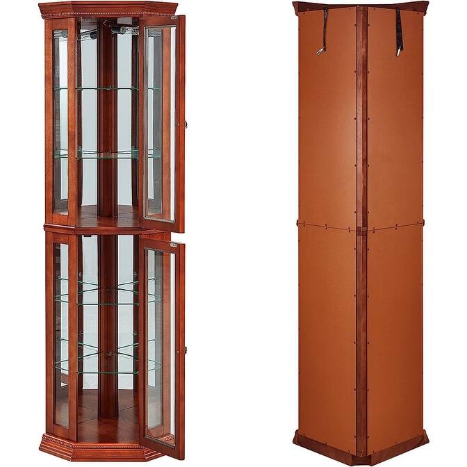 Corner Curio Cabinet with Lights,Adjustable Tempered Glass Shelves