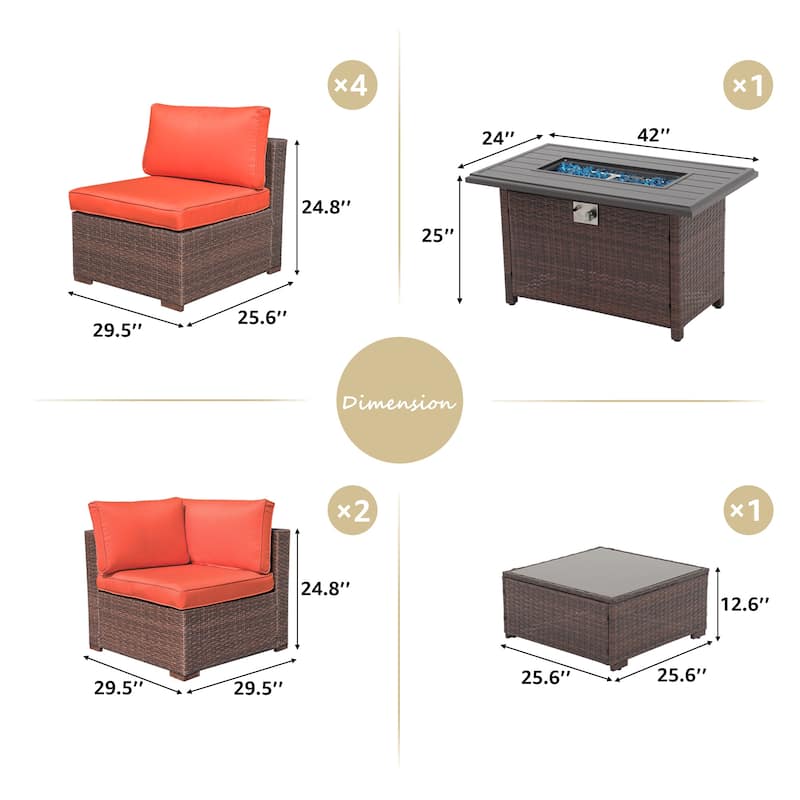 Outdoor 8 Pieces Sectional Wicker Sofa Set with Fire Pit