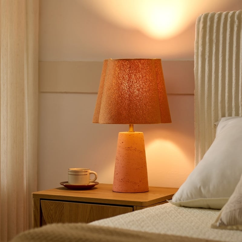 KAWOTI 18.5 in. Natural Textured Cement Table Lamp with Velvet Fabric Shade for Living Room and Bedside - D11" * H18.5"