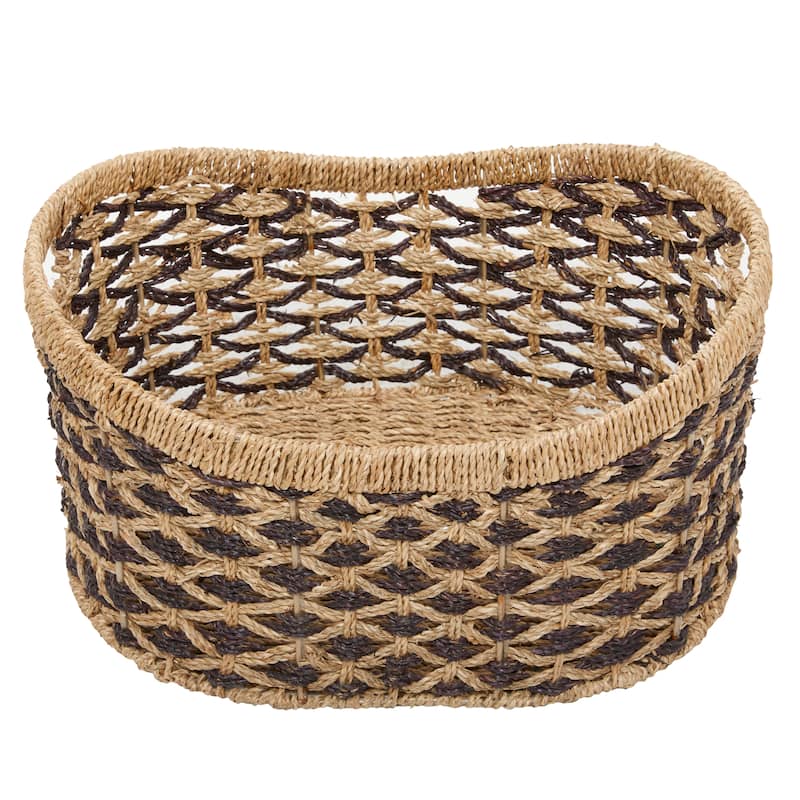 Seagrass Handmade Two Toned Storage Basket with Handles - Set of 2 Brown - Roche River Decor - 13"W x 18"L x 10"H