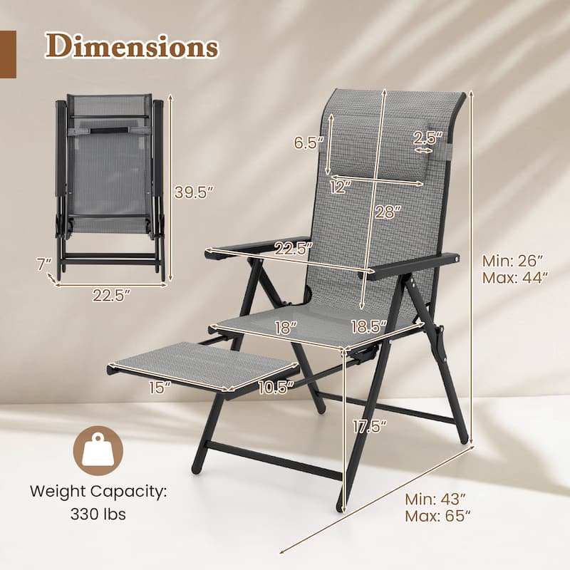 Gymax Folding Patio Chairs Set of 2 Lounge Chairs w/ 10-Level