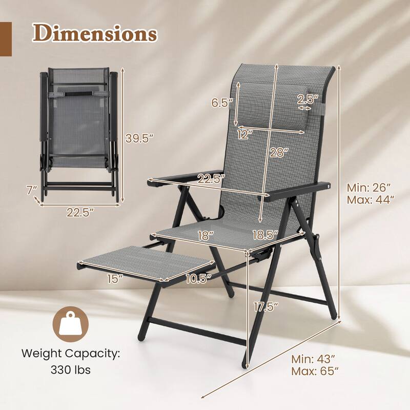 Gymax Folding Patio Chairs Set of 4 Lounge Chairs w/ 10-Level