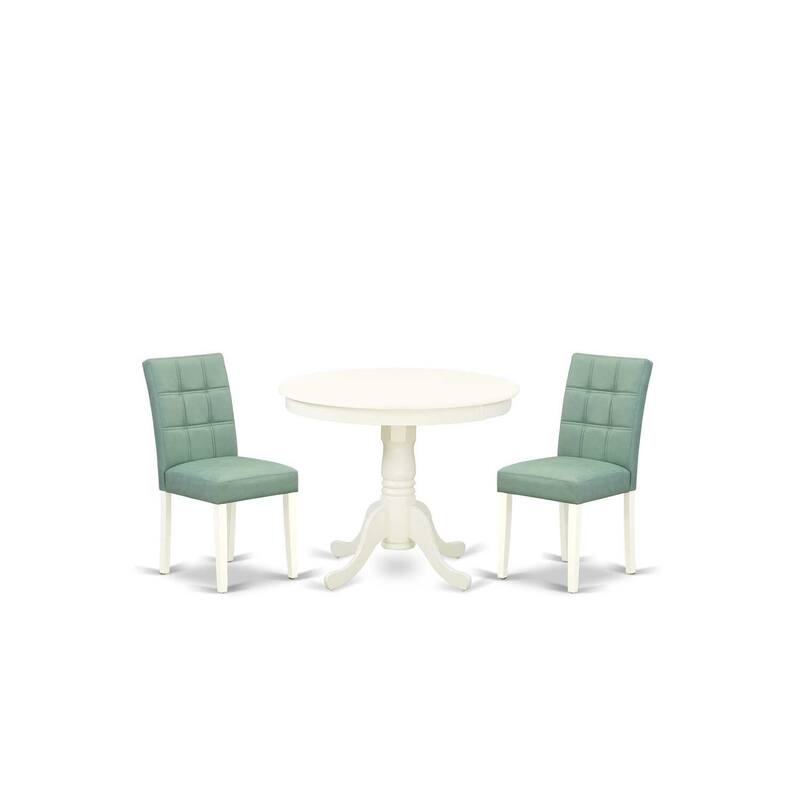 Round Pedestal Dining Table Set with 2 Chairs - Linen White Modern Kitchen Table