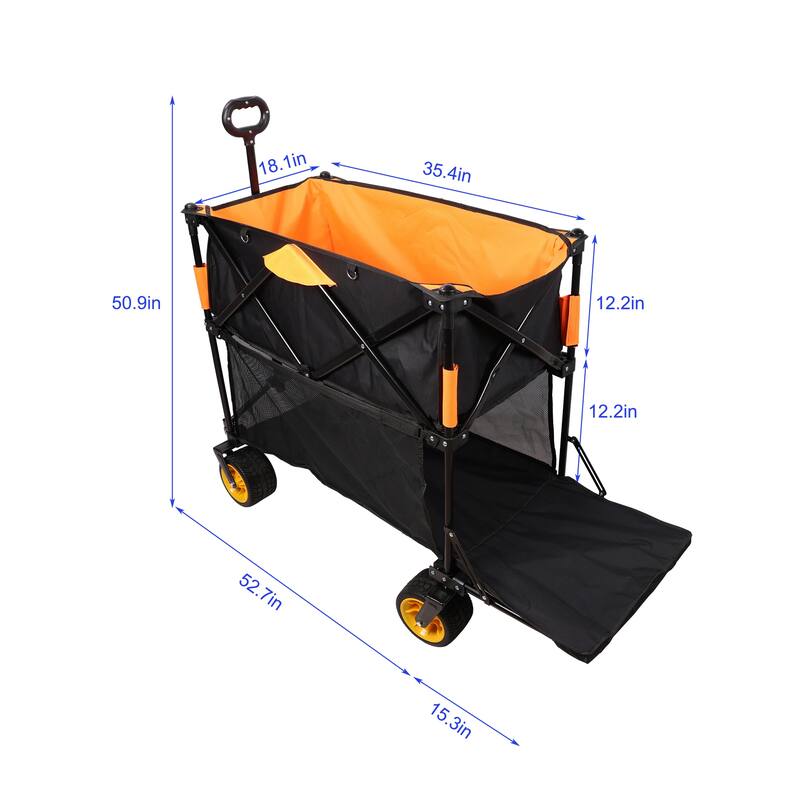 Big large capacity Folding cart Extra Long Extender Wagon Cart Folding Wagon Garden Shopping Beach Cart (black +orange)