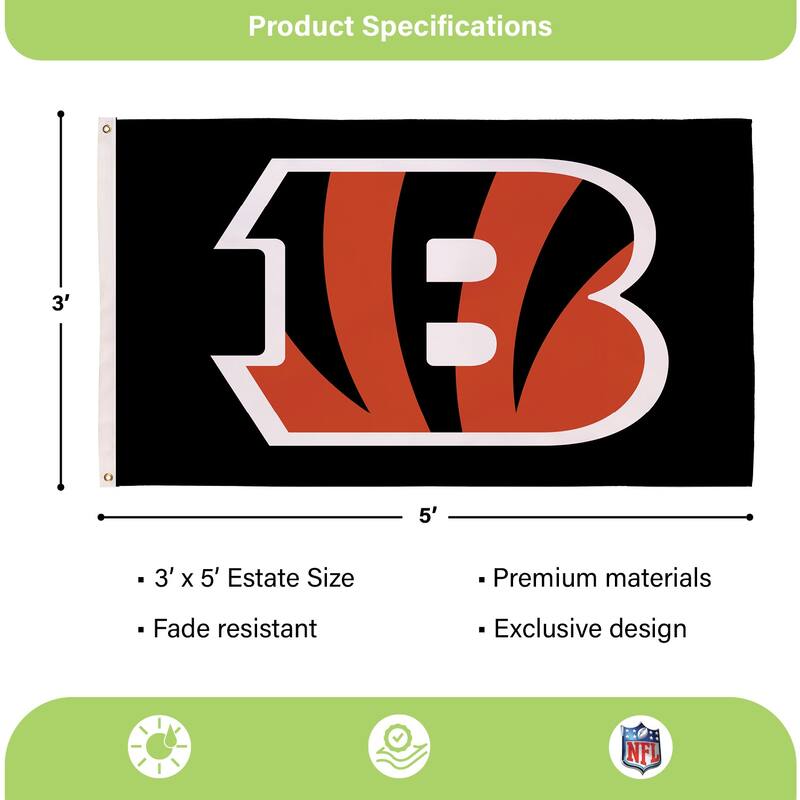 Cincinnati Bengals Single Sided Flag w/ 2 Grommets, 3'x5'
