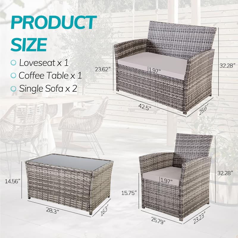 4 PCS Wicker Patio Conversation Set Rattan Seating Sofa Chair