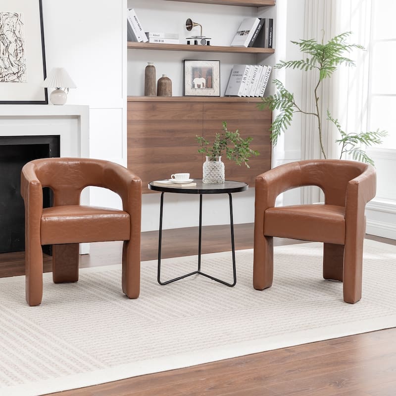 SEYNAR Modern Glam PU Leather Upholstered Dining Chair, Open-Back Accent Chair Set of 2 - Brown