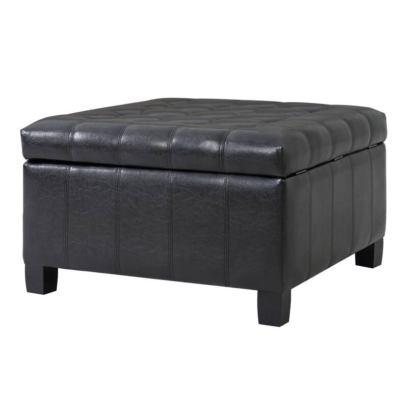 30.25" Square PU Storage Ottoman with Lift-Top & Rubber Wood Legs