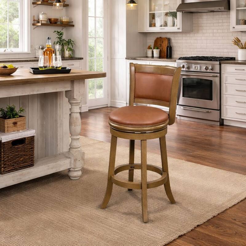 Augusta Wood Upholstered Swivel Counter Barstool - Distressed Sandrift