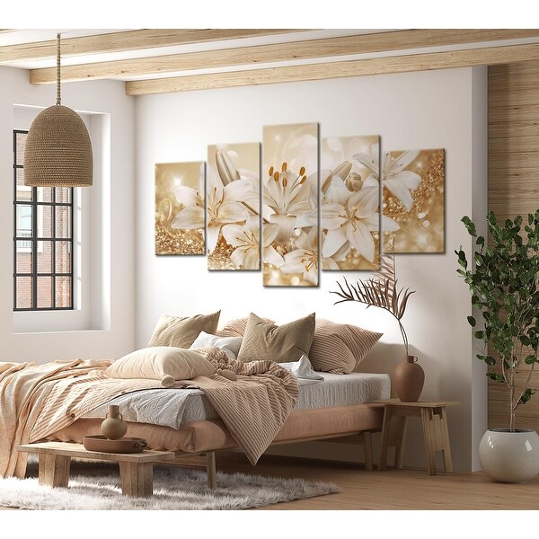 Floral Canvas Wall Art - Sparkling Lilies - 5 Pieces - Bed