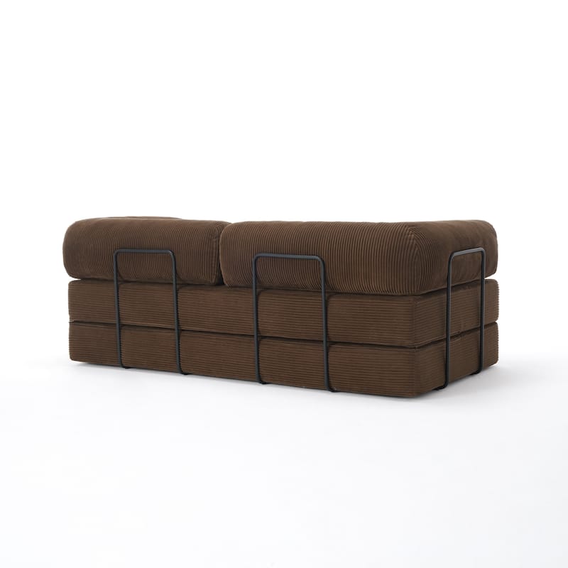 Set of 2 Corduroy Fully Compressed Convertible Sleeper Sofa with Metal Frame