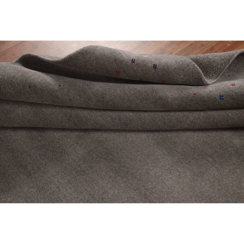 Gray Gabbeh Oriental Area Rug Hand-Knotted Wool Carpet - 8'1" x 9'9"