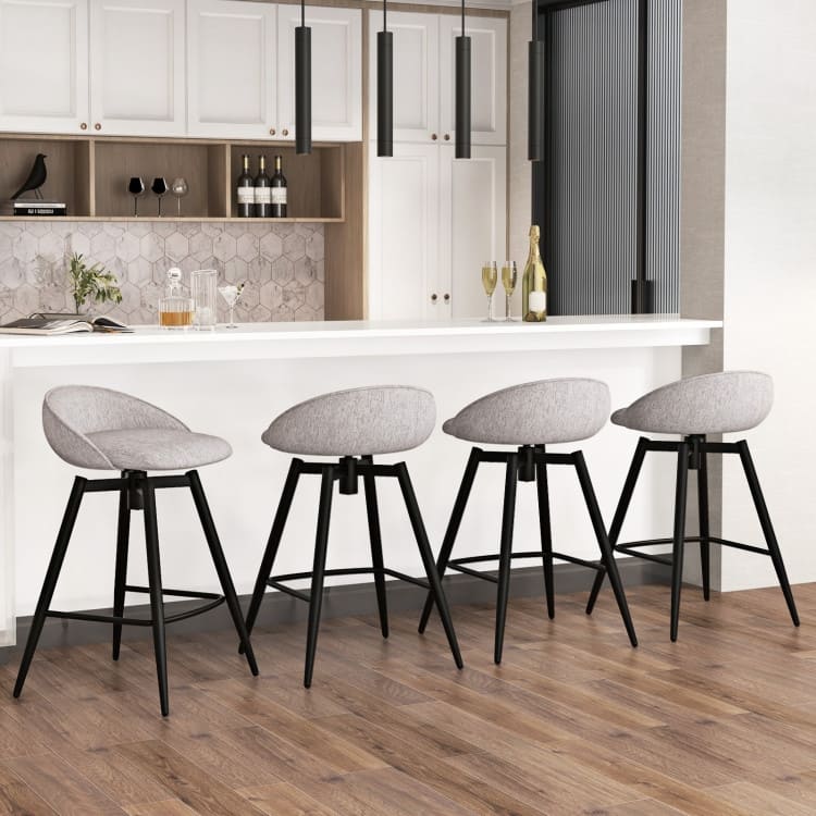 Swivel Bar Stools Set of 2 with Linen Upholstery, Metal Frame and Footrest - 19.5" x 19" x 30"
