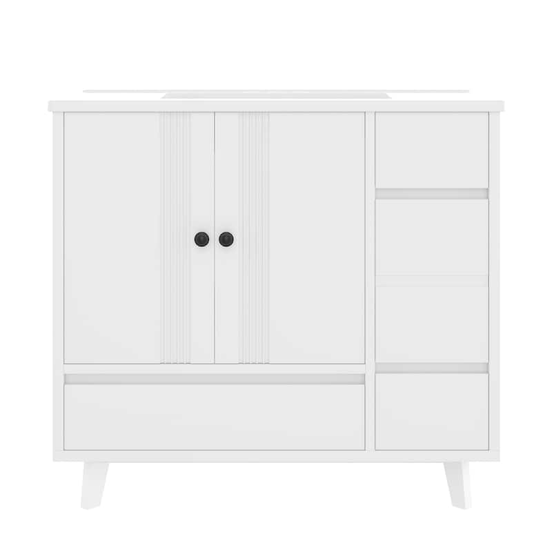 36" Bathroom Vanity with Sink, Free Standing Single Vanity Set with 4 Drawers and Side Storage Rack