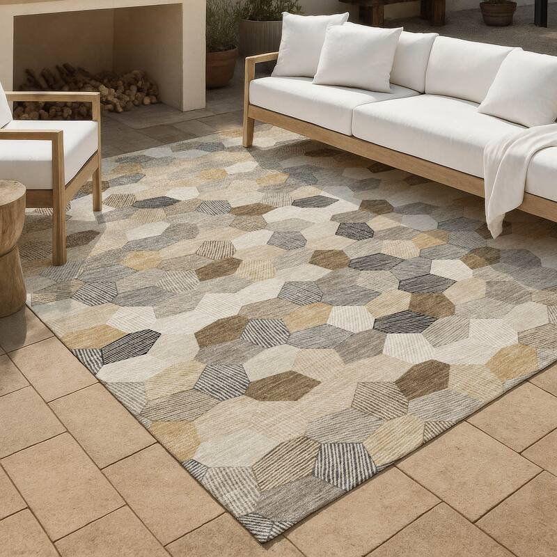 Machine Washable Indoor/ Outdoor Modern Loyd Chantille Rug - Beige - 8' x 10'