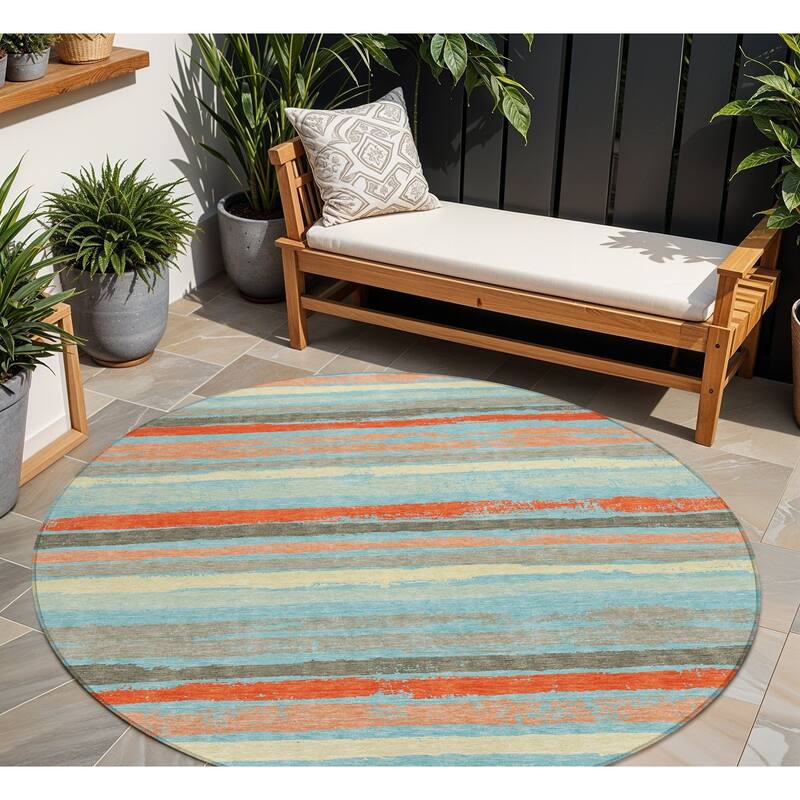 HomeRoots Striped Transitional Rectangle Outdoor Rug - 8' Round