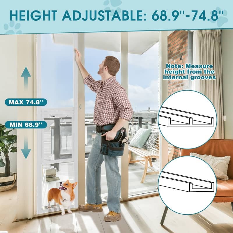 Dog Door for Sliding Glass, Adjustable Height, Pet Door with Lock