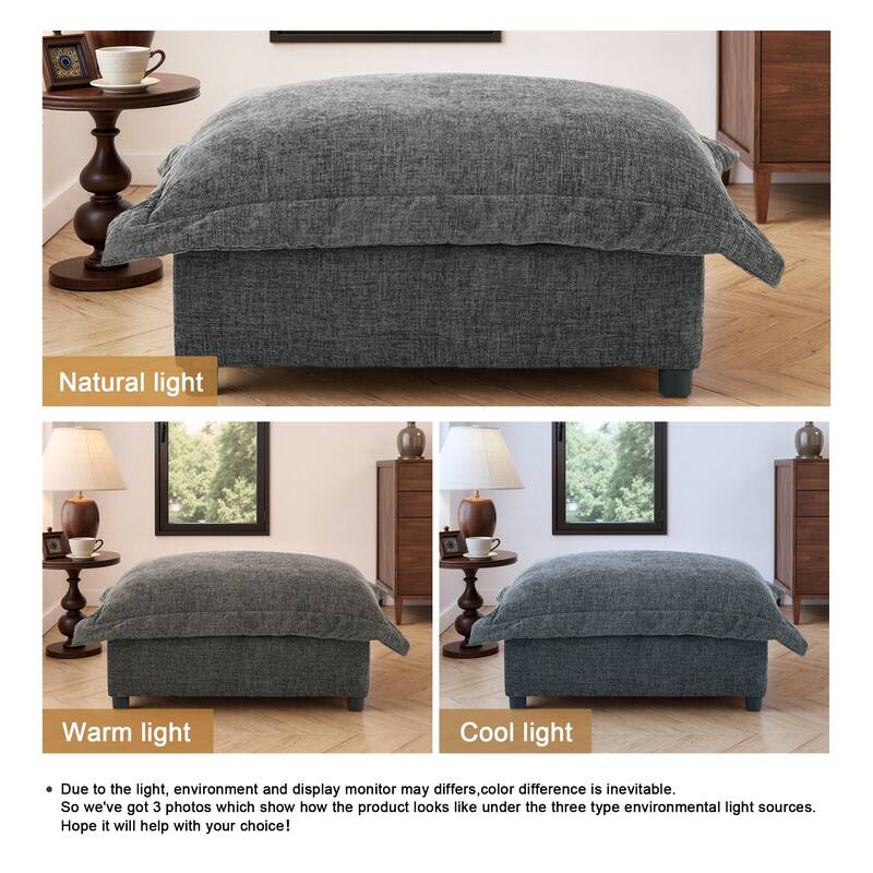 37"W Oversized Upholstered Chenille Rectangle Cloud Ottoman