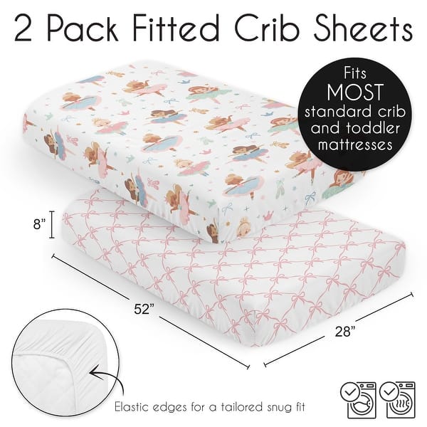 Sweet Jojo Designs Ballerina and Bows Girl 2 Pack Fitted Crib Sheets Pink Bow Ballet Shoes Dancer Hearts Sparkles Princess Tutu