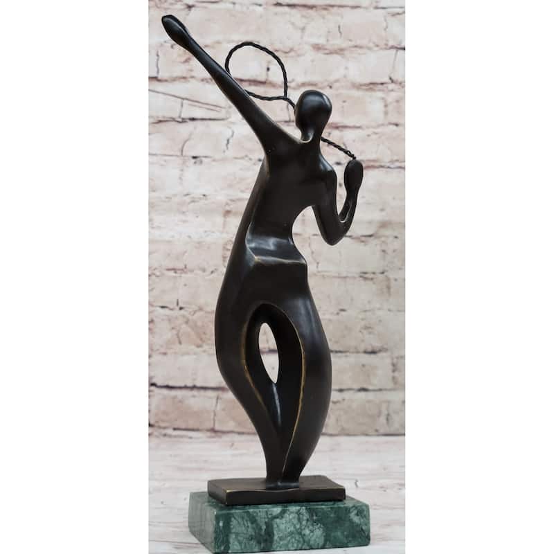 Tennis Badminton Player Serving Bronze Metal Statue Sculpture Figurine Signed 10 Inches X 6 Inches