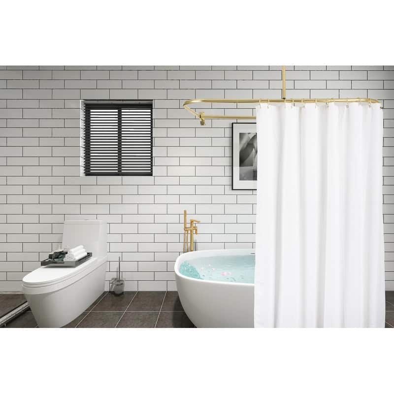 Utopia Alley Rustproof Aluminum D-shape Shower Curtain Rods 60 Inch Large Size by 25 Inch, with White Shower curtain 180x70 inch