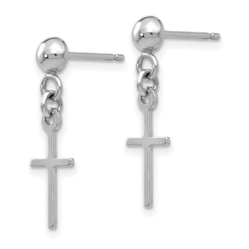 Curata 14k White Gold 20.5x6mm Polished Cross Dangle Post Earrings