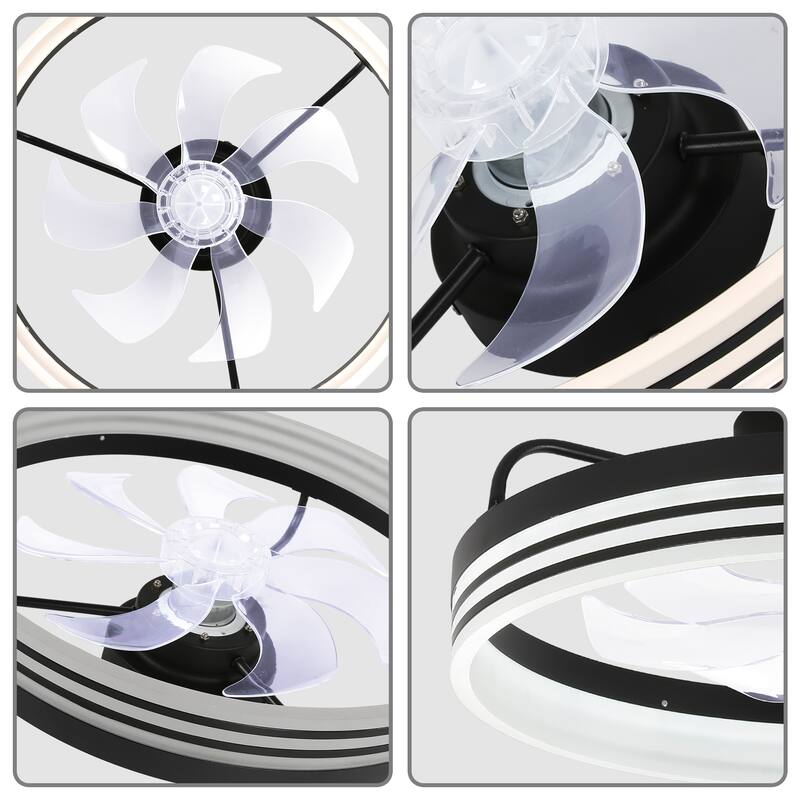 20" Modern Flush Mount Ceiling Fan with Remote and APP Control, 6-Speed Low Profile Ceiling Fan with Dimmable Light