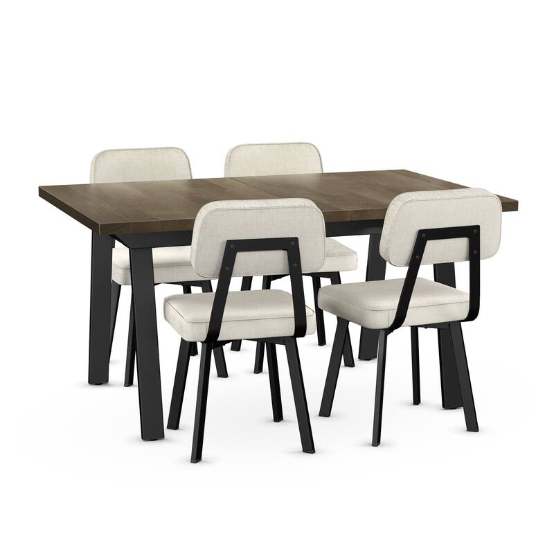 Amisco Kane Extendable Table-Clarkson Chairs 5 Pieces Dining Set - Beige Solid Wood/ Light Beige PVC / Black Metal