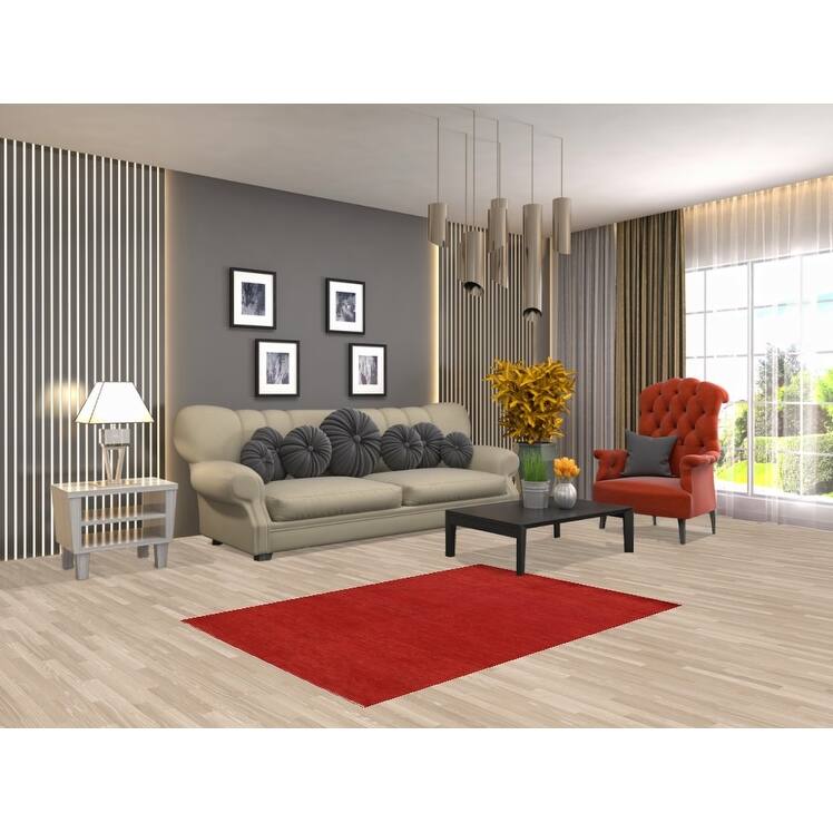 Contemporary Red Gabbeh Oriental Foyer Rug Handmade Wool Carpet - 3'4"x 4'10"
