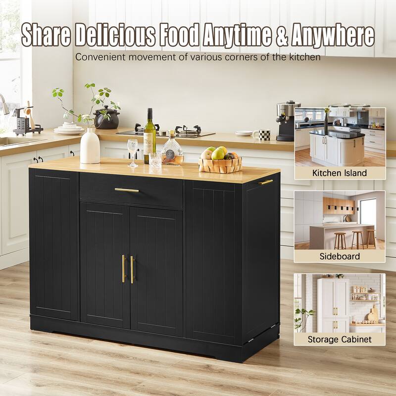 53'' Kitchen Storage Islands with Drawers and Trash Can Storage for Kitchen & Dining. Modern Farmhouse Design