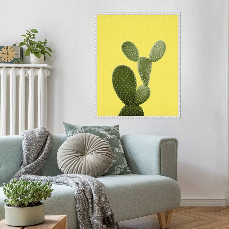 Yellow Cactus by Lola Peacock Framed Canvas Wall Art Print - Sylvie Beaded White