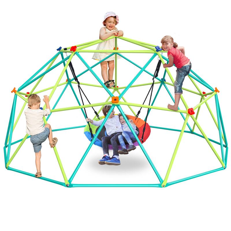Hapfan 10ft Climbing Dome Swing Set with Saucer Swing, Jungle Gym for Kids Outdoor Playset Backyard