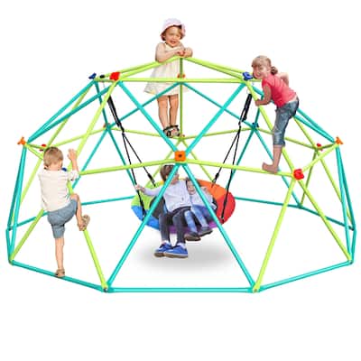 10 ft Climbing Dome Swing Set with Saucer Swing, Jungle Gym for Kids Outdoor Playset Backyard