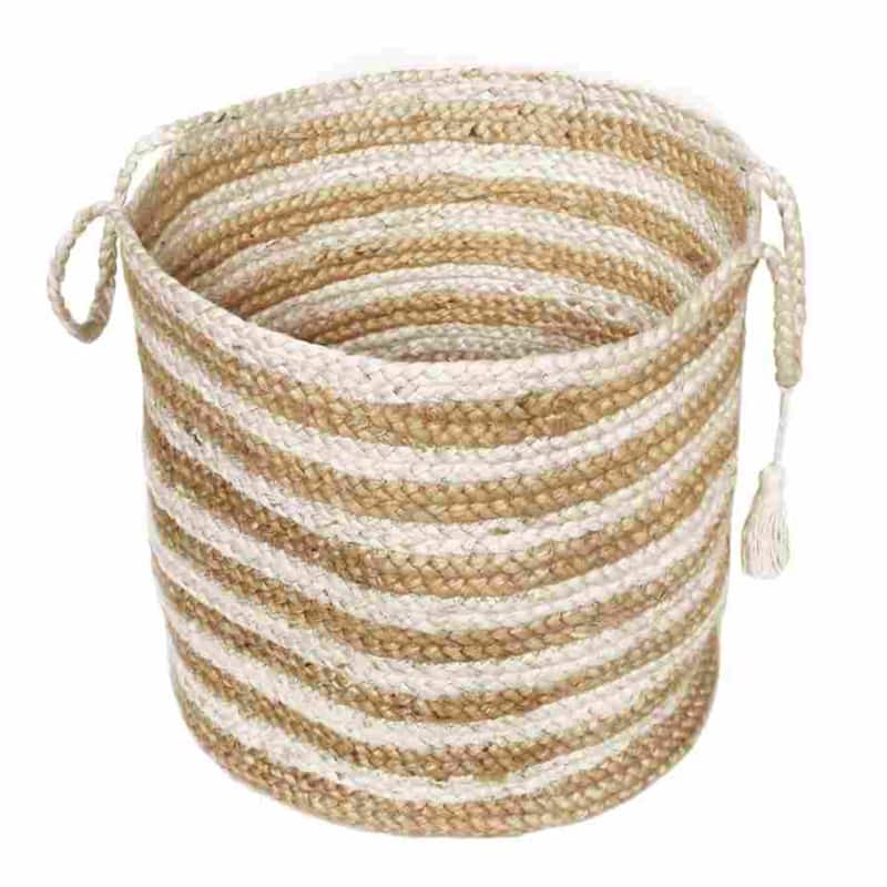 Sevita Striped Jute Hand-Stitched Storage Basket with Handles