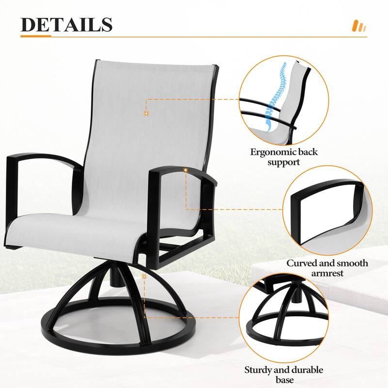 Outdoor Patio Aluminum Swivel Dining Chairs Armchair Sunbrella Fabric