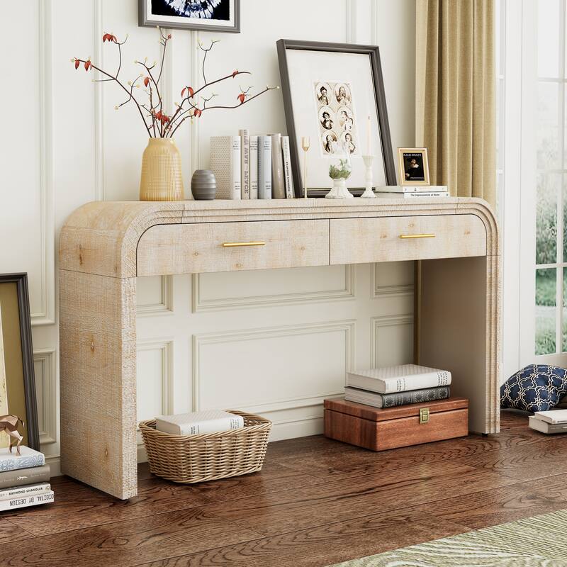 Elegant Curved Console Table for Entryway and Living Room, MDF Fir Veneer Design