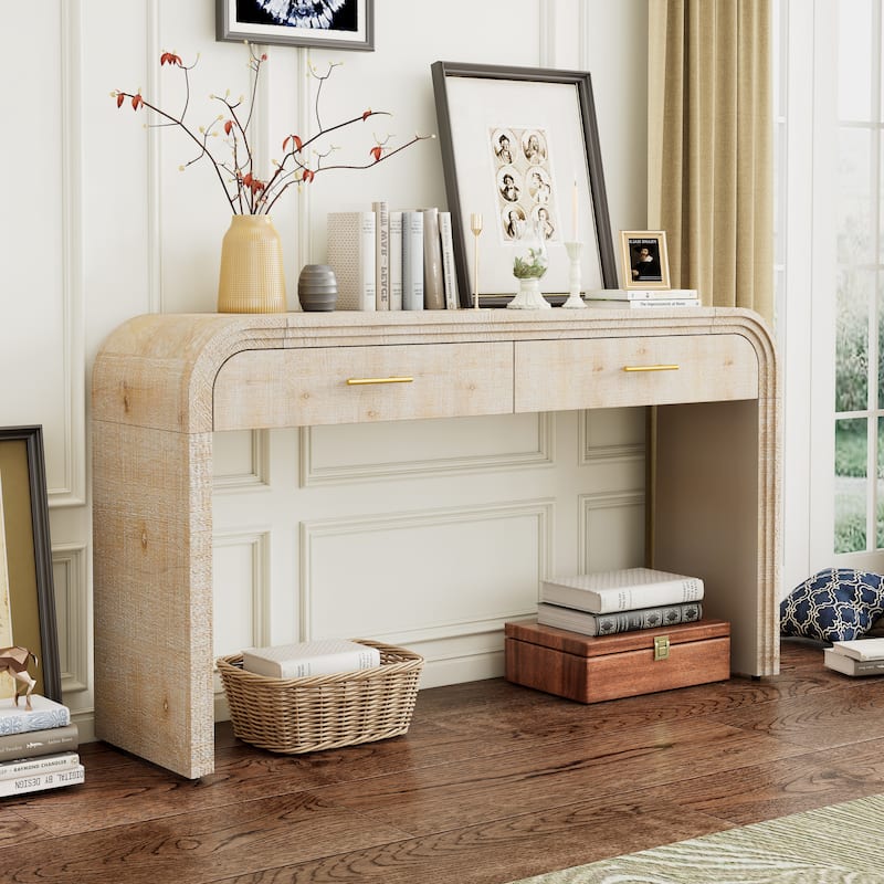 Unique Retro Silhouette Console Table with Open Style, Two Top Drawers for Entrance, Dinning Room
