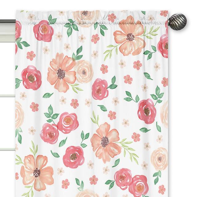 Sweet Jojo Designs Peach and Green Watercolor Floral Collection 84-inch Window Treatment Curtain Panel Pair