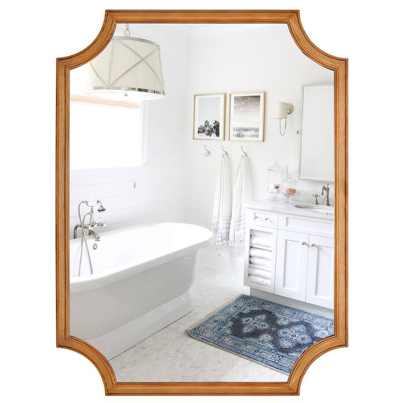 Full Scalloped Corners Arch Farmhouse Style Rectangle Wall Mirror with Wood Frame